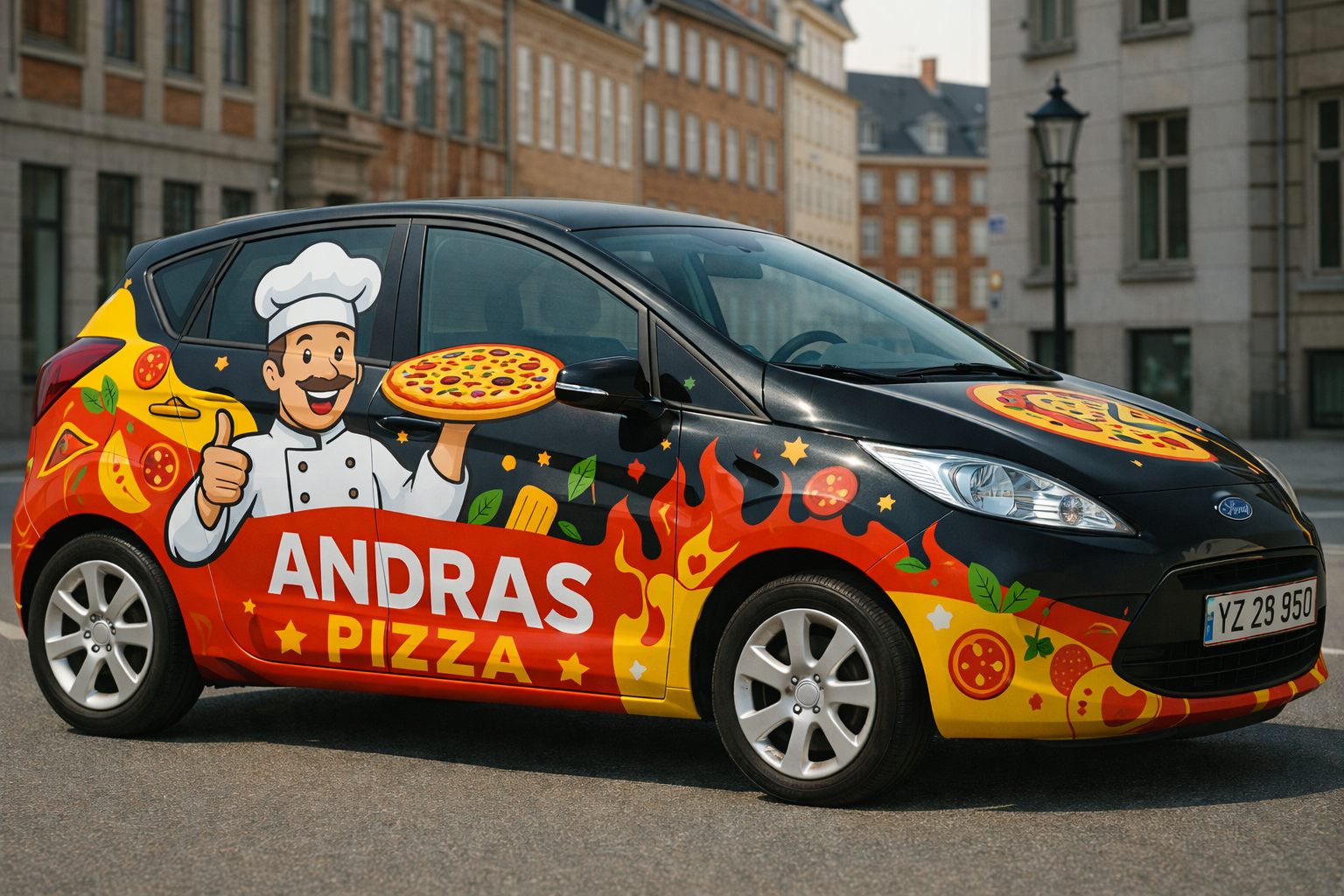 bilreklame for pizzeria