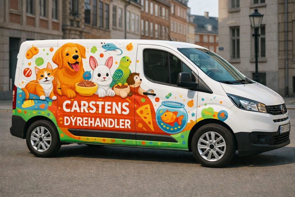 eksempel på bilreklame for en dyrehandler